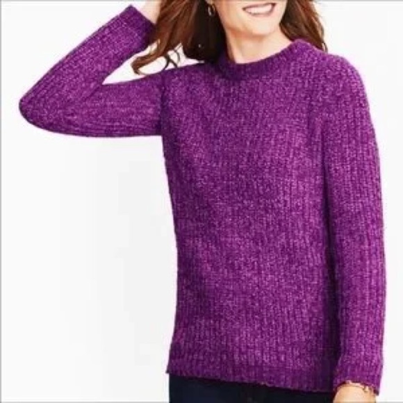 Talbots Chenille Sweater Womens Medium Purple Chunky Knit Size Small - Picture 1 of 8